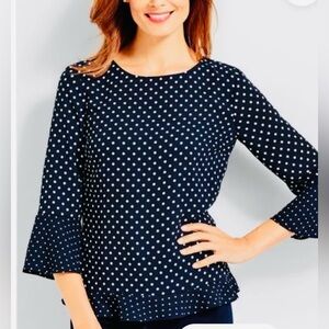 Talbots Navy Polka Dot Blouse Top Bell Sleeve NEW